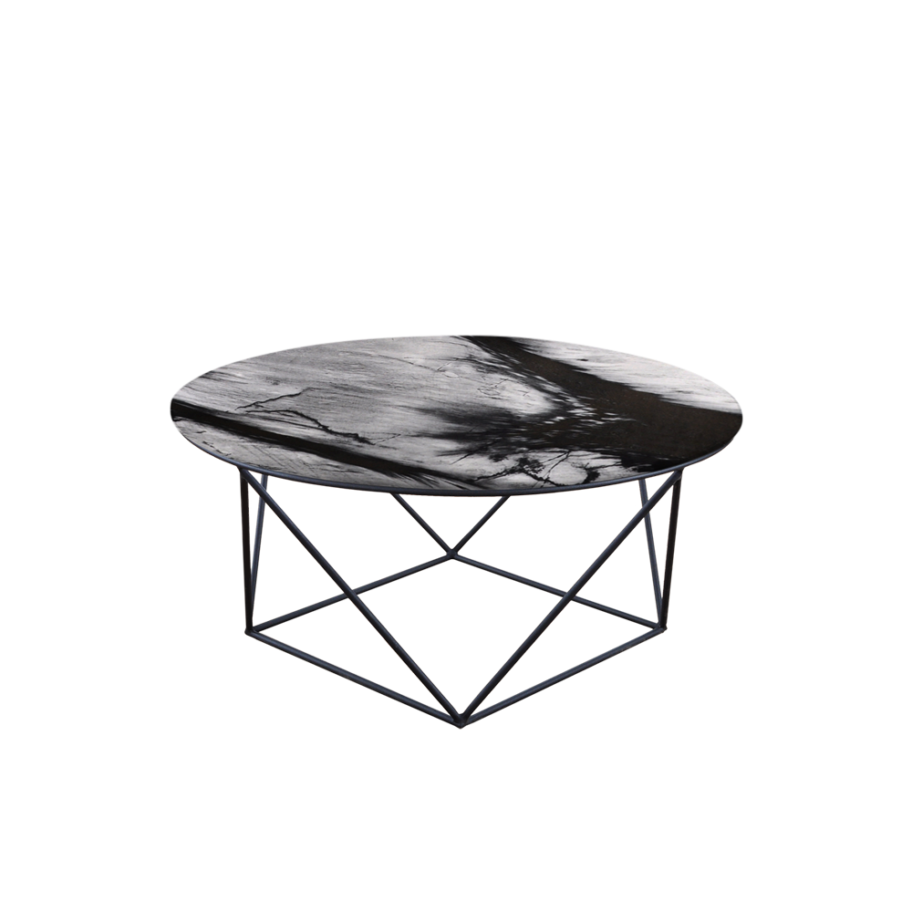 Mix & Match Round Marble Coffee Table with Black Square Geometric Metal Base