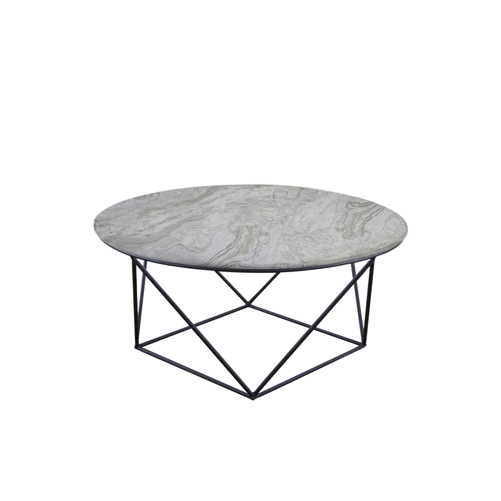 Mix & Match Round Marble Coffee Table with Black Square Geometric Metal Base