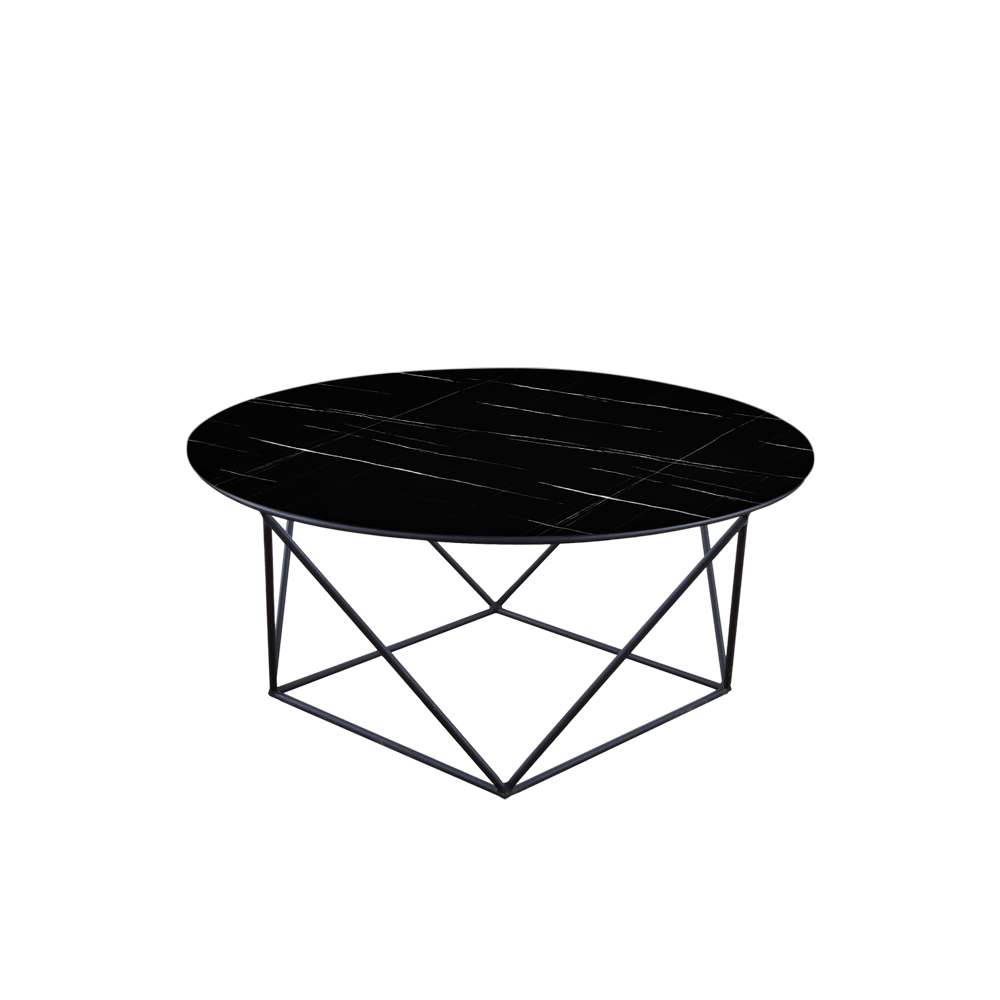 Mix & Match Round Marble Coffee Table with Black Square Geometric Metal Base