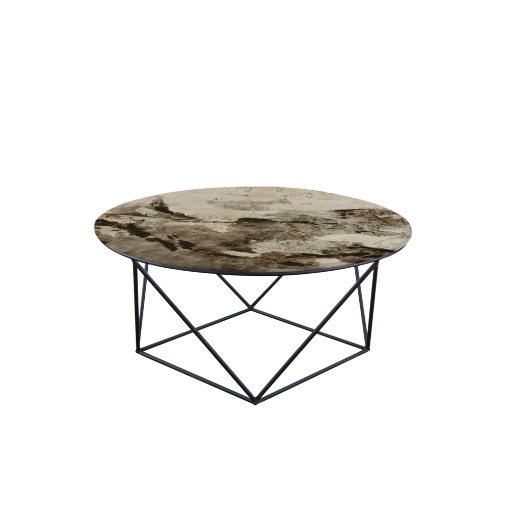 Mix & Match Round Marble Coffee Table with Black Square Geometric Metal Base