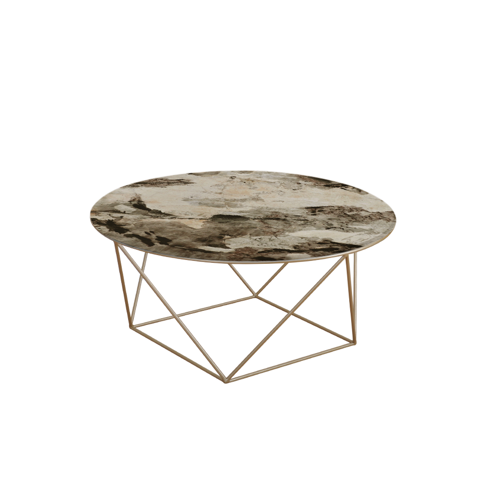 Mix & Match Round Marble Coffee Table with Gold Square Geometric Metal Base