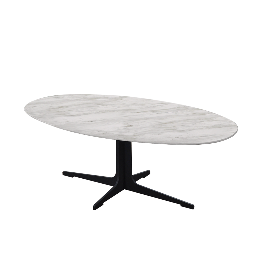 Mix & Match Oval Marble Coffee Table with Black Tree-shaped Metal Base