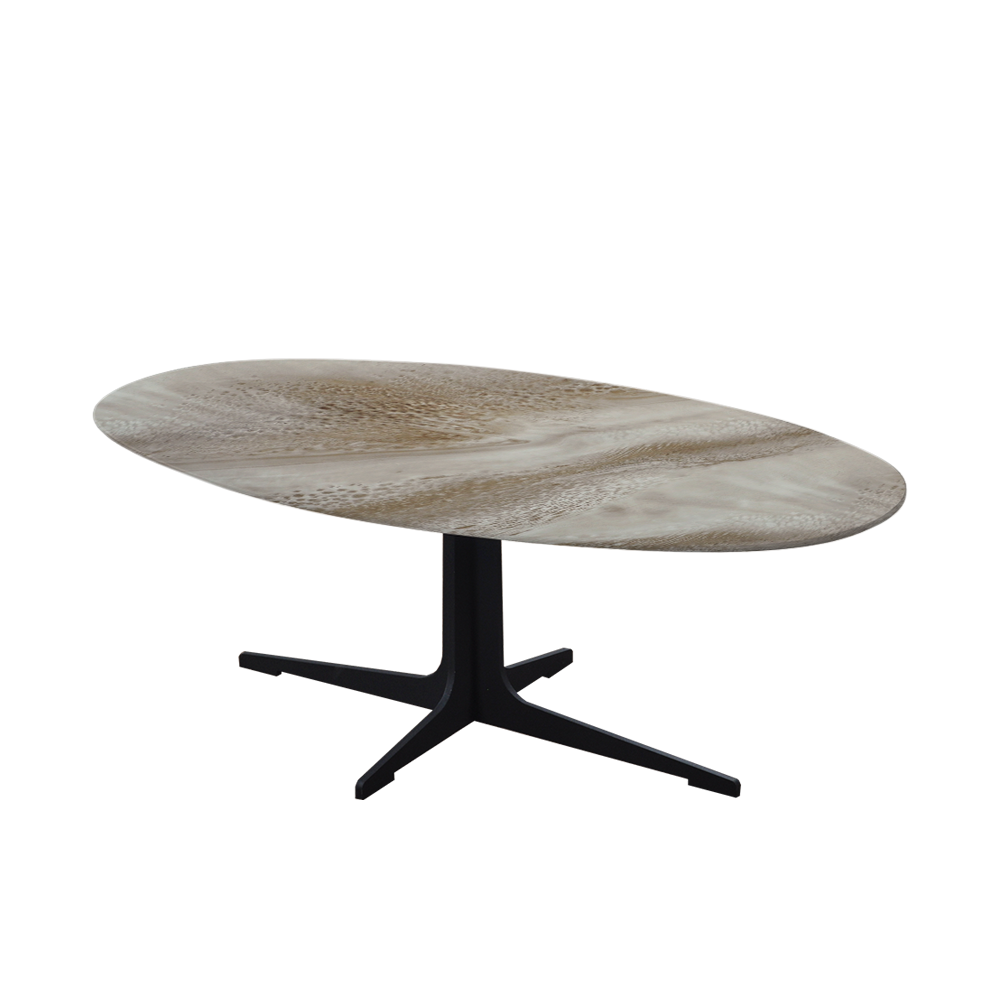 Mix & Match Oval Marble Coffee Table with Black Tree-shaped Metal Base