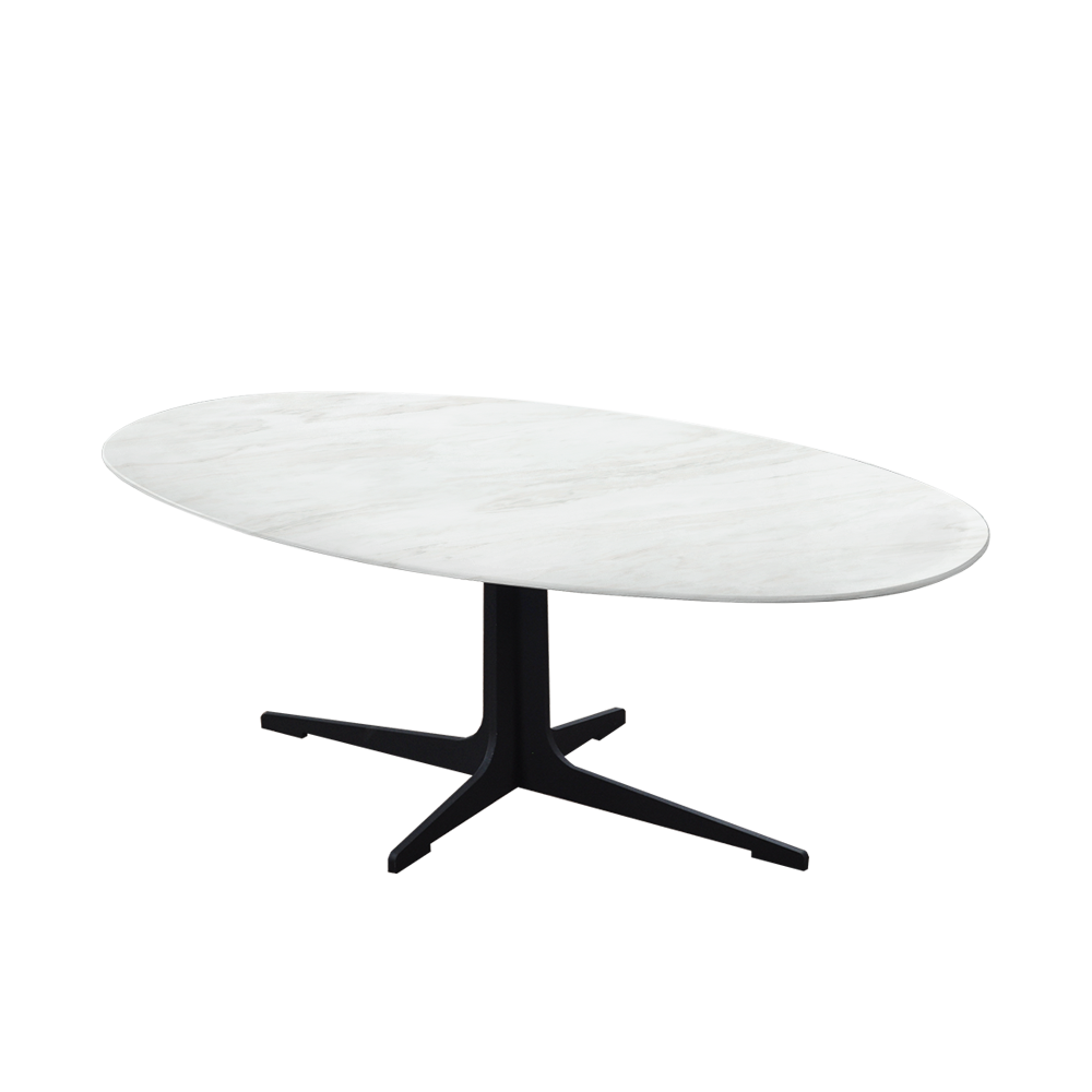 Mix & Match Oval Marble Coffee Table with Black Tree-shaped Metal Base