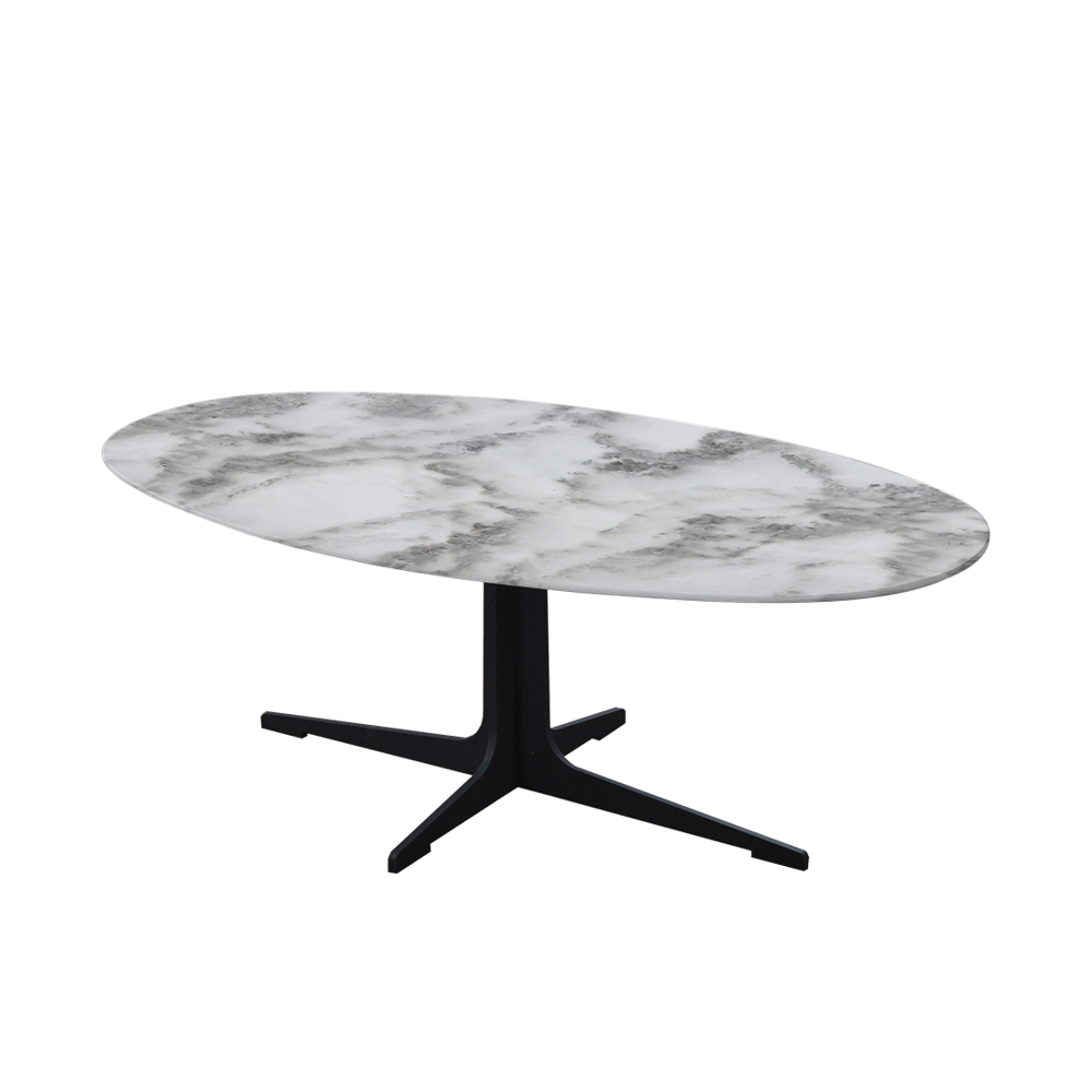 Mix & Match Oval Marble Coffee Table with Black Tree-shaped Metal Base