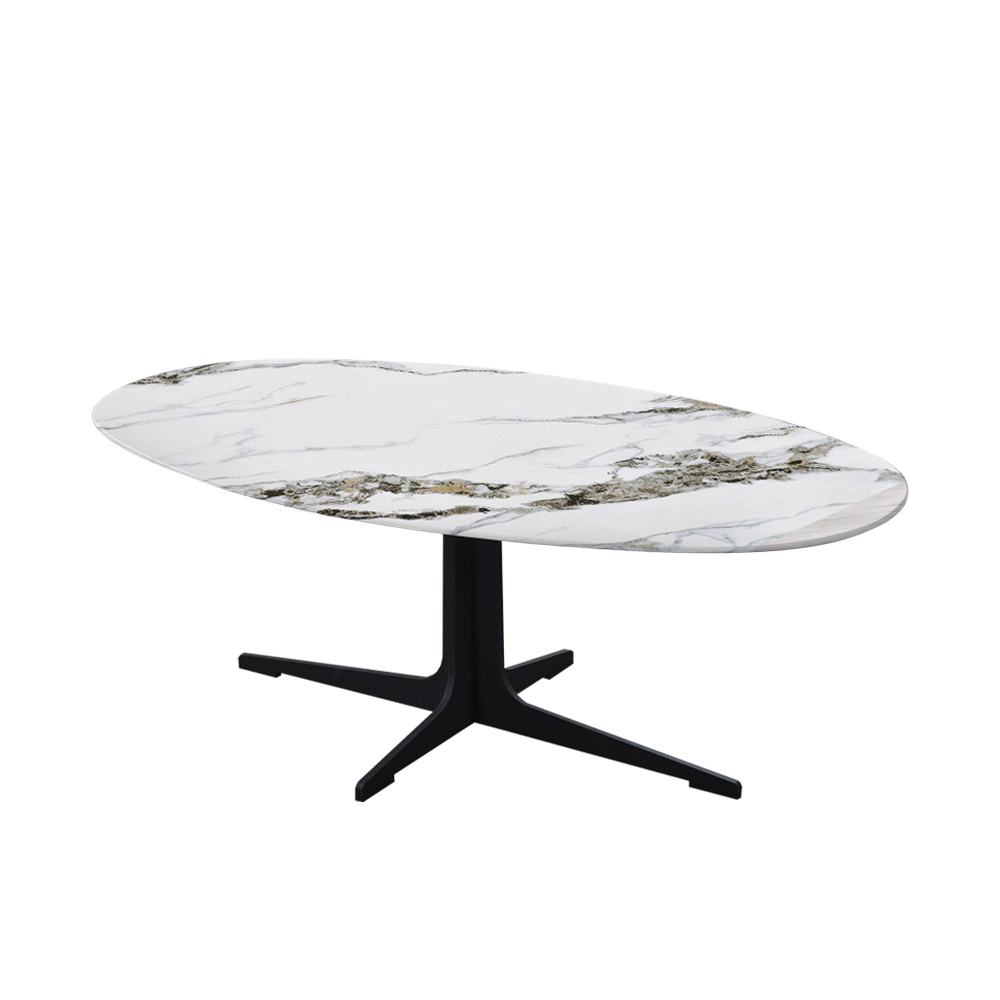 Mix & Match Oval Marble Coffee Table with Black Tree-shaped Metal Base