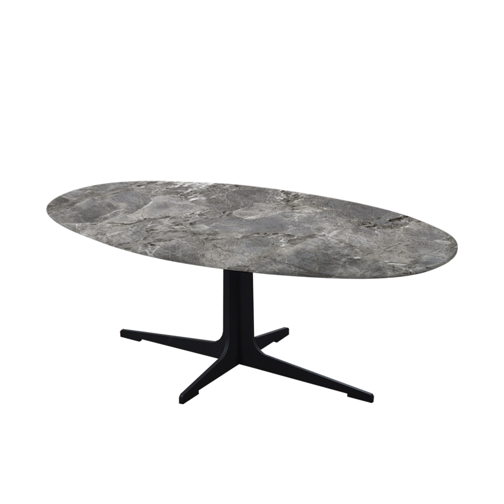 Mix & Match Oval Marble Coffee Table with Black Tree-shaped Metal Base