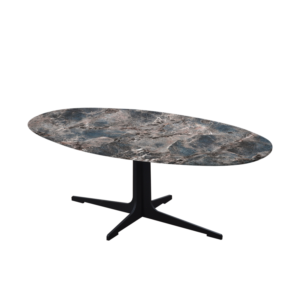 Mix & Match Oval Marble Coffee Table with Black Tree-shaped Metal Base