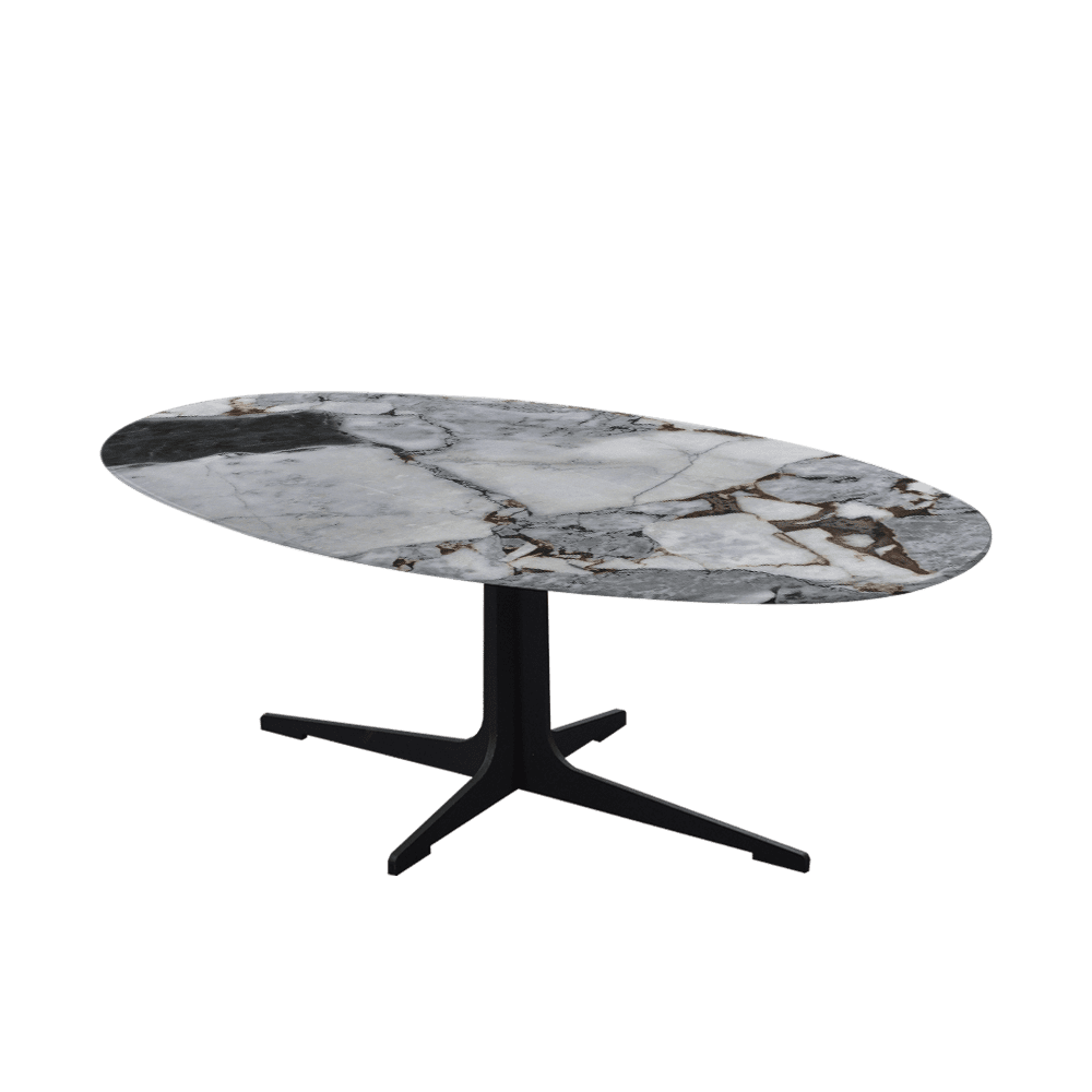 Mix & Match Oval Marble Coffee Table with Black Tree-shaped Metal Base