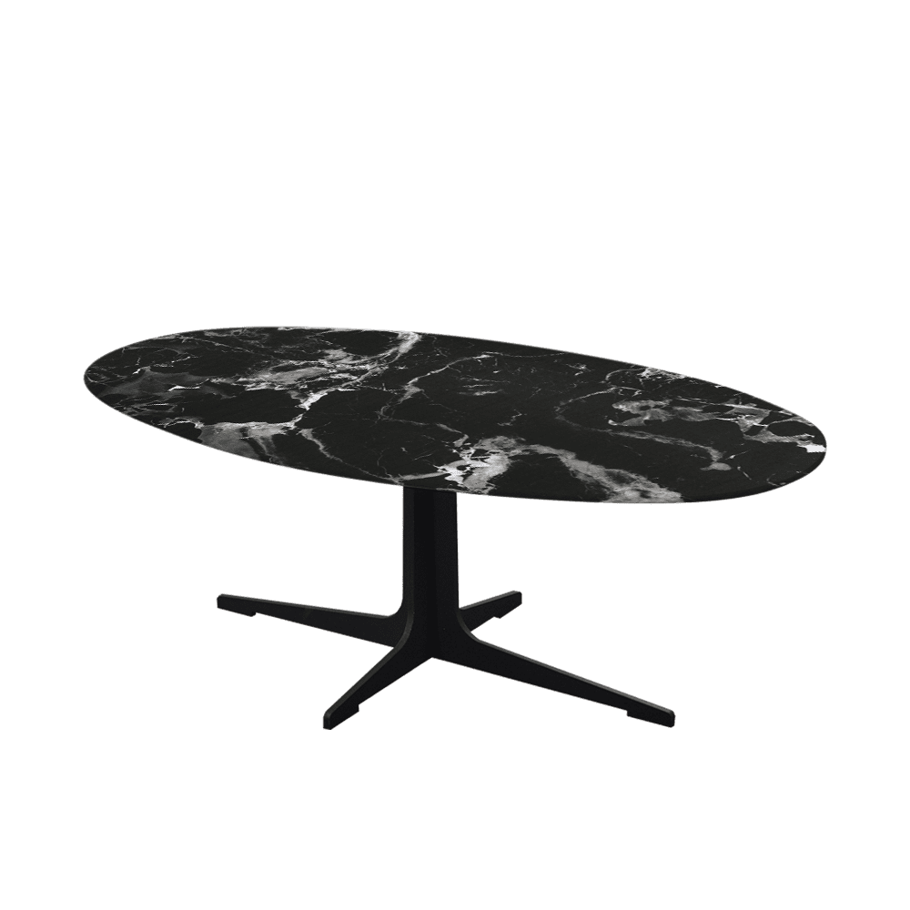 Mix & Match Oval Marble Coffee Table with Black Tree-shaped Metal Base