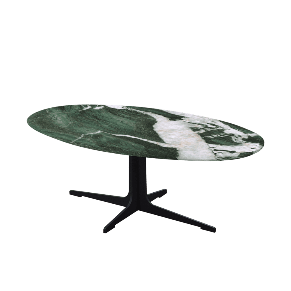 Mix & Match Oval Marble Coffee Table with Black Tree-shaped Metal Base