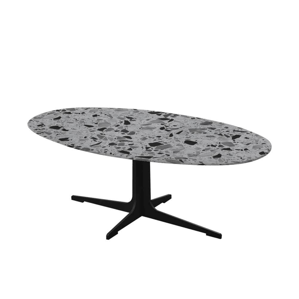 Mix & Match Oval Marble Coffee Table with Black Tree-shaped Metal Base