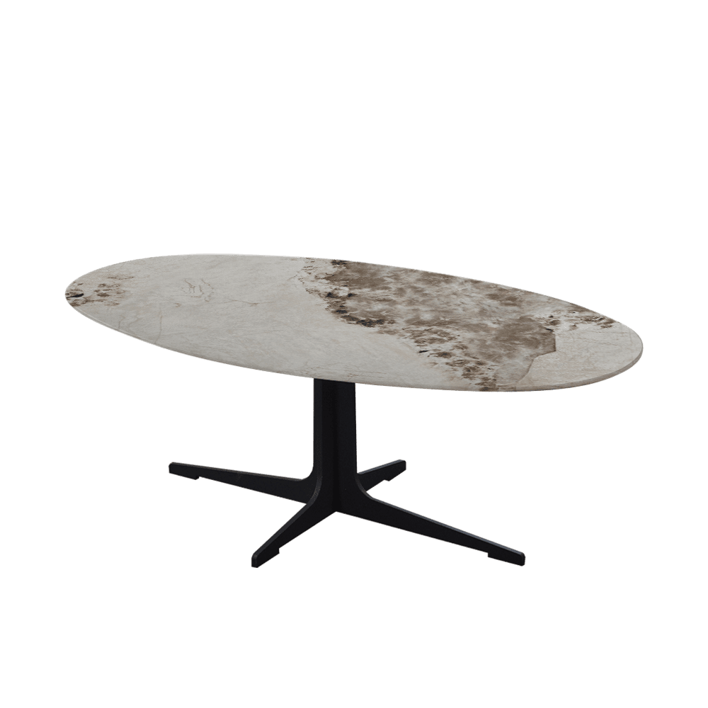Mix & Match Oval Marble Coffee Table with Black Tree-shaped Metal Base