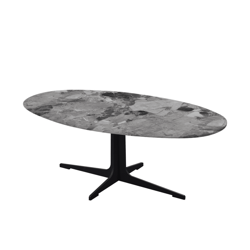 Mix & Match Oval Marble Coffee Table with Black Tree-shaped Metal Base