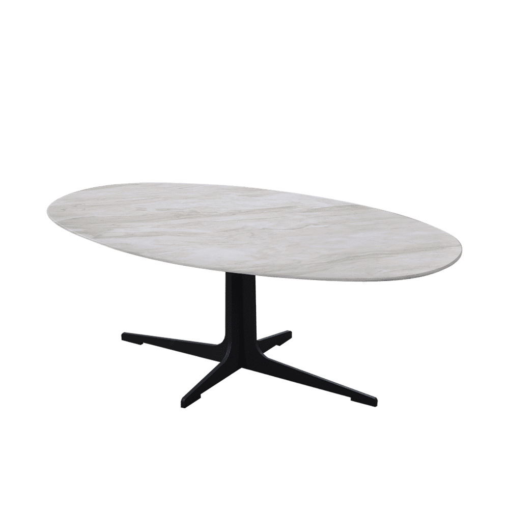 Mix & Match Oval Marble Coffee Table with Black Tree-shaped Metal Base