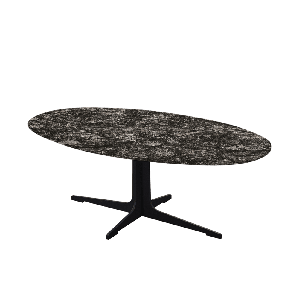 Mix & Match Oval Marble Coffee Table with Black Tree-shaped Metal Base