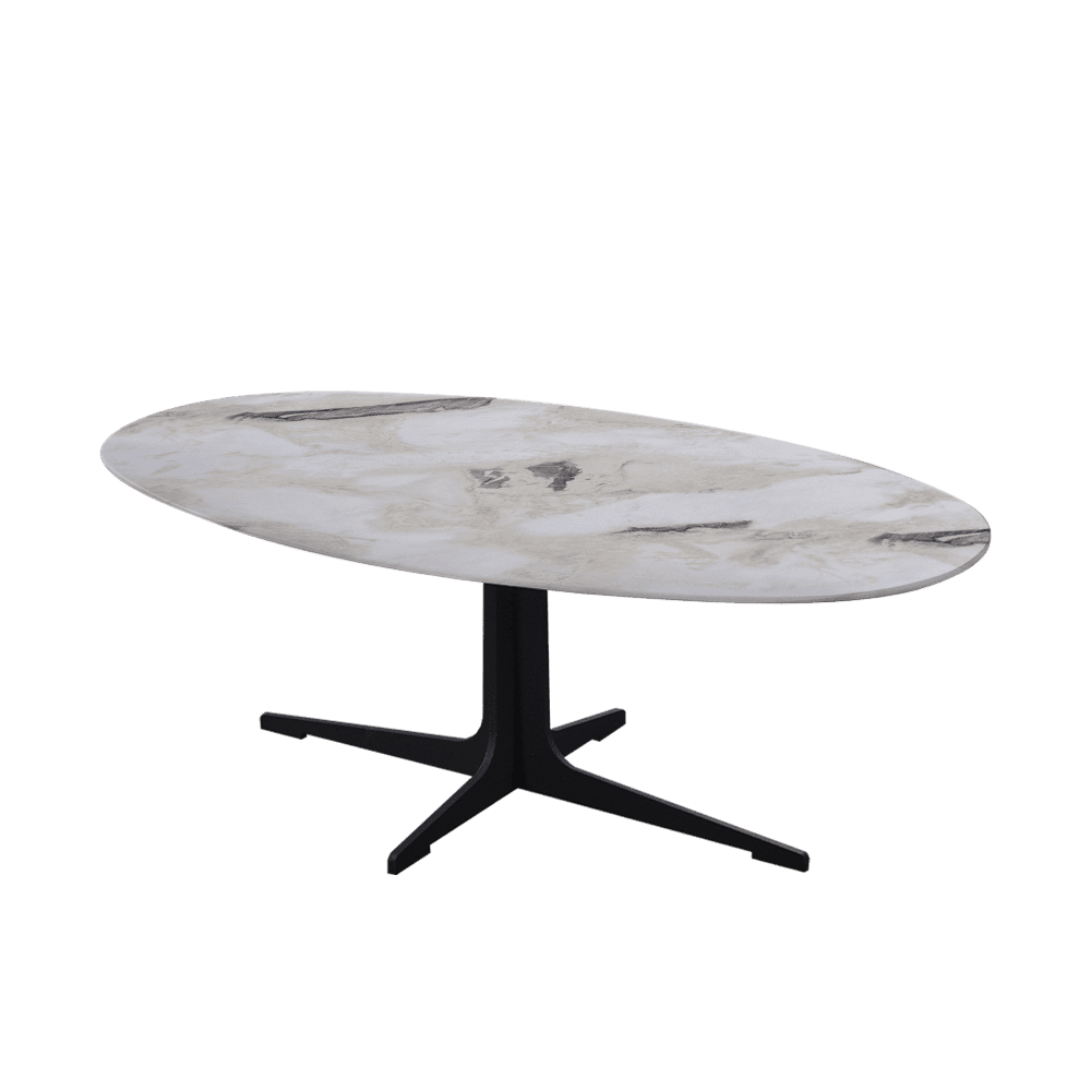 Mix & Match Oval Marble Coffee Table with Black Tree-shaped Metal Base