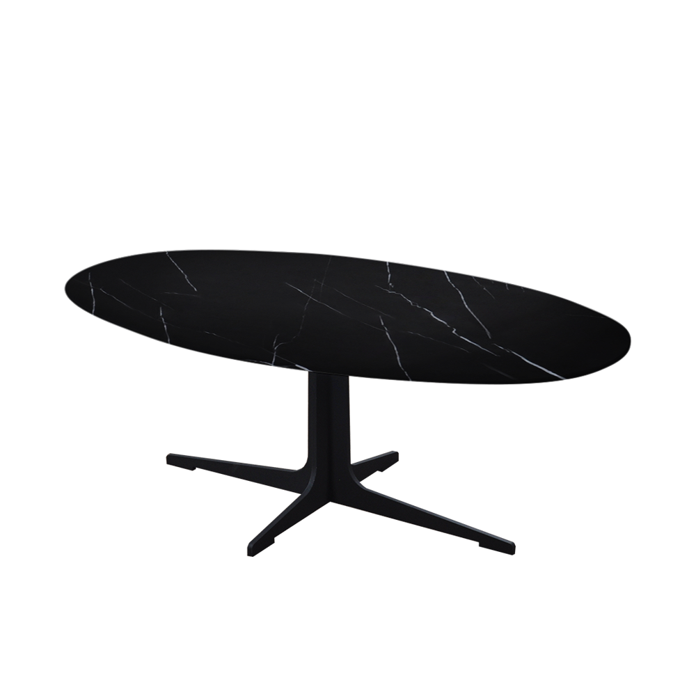 Mix & Match Oval Marble Coffee Table with Black Tree-shaped Metal Base
