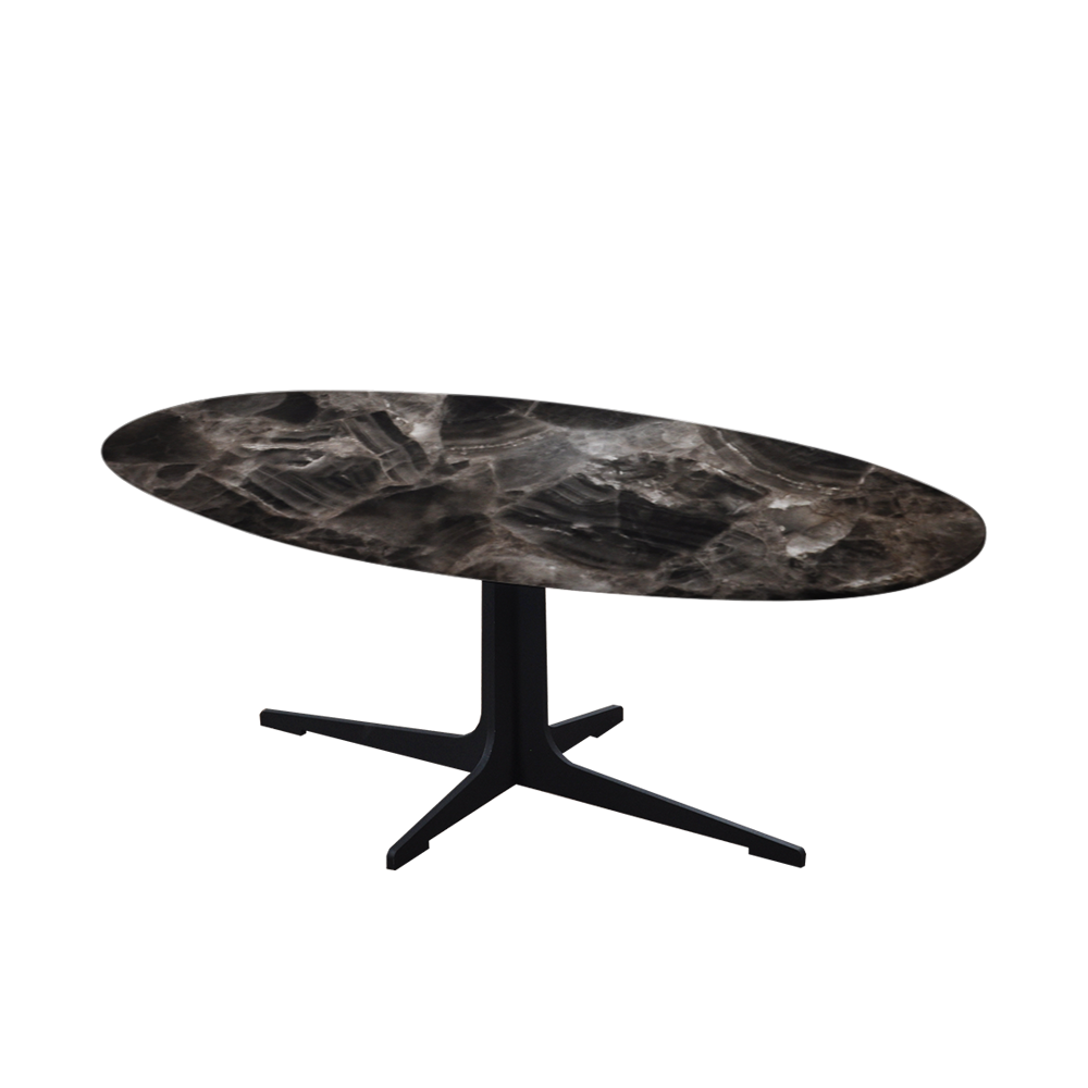 Mix & Match Oval Marble Coffee Table with Black Tree-shaped Metal Base