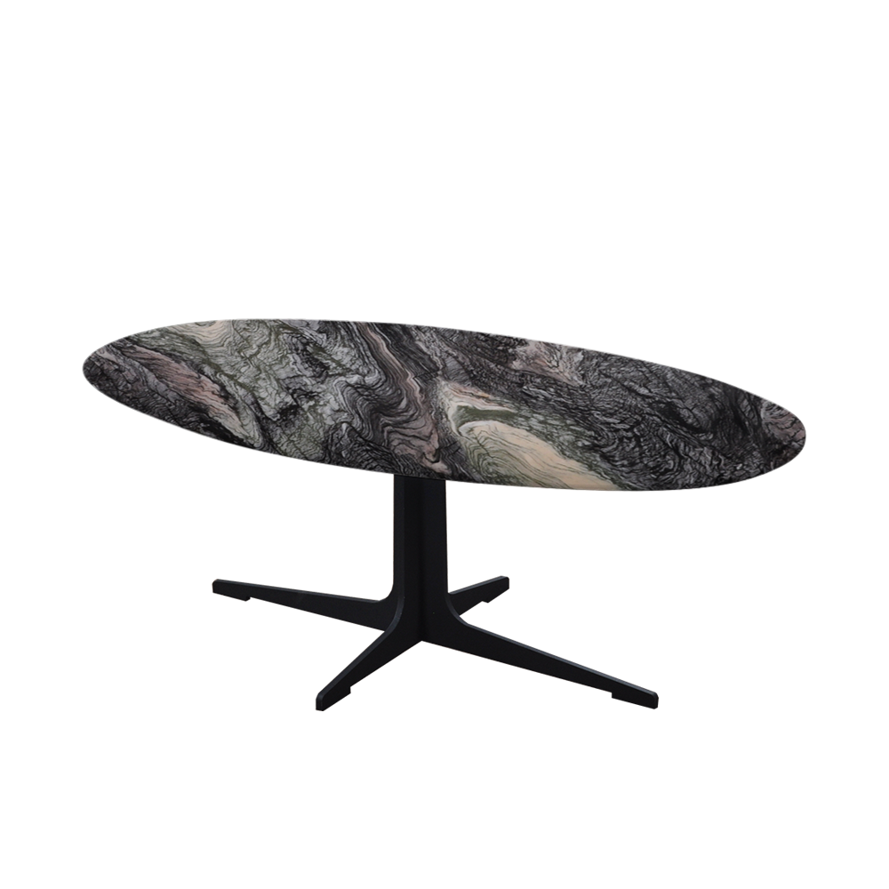 Mix & Match Oval Marble Coffee Table with Black Tree-shaped Metal Base
