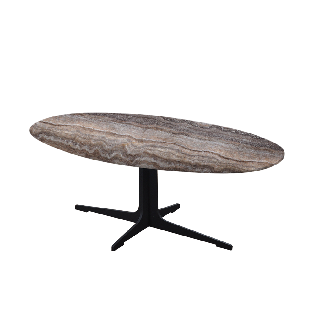 Mix & Match Oval Marble Coffee Table with Black Tree-shaped Metal Base