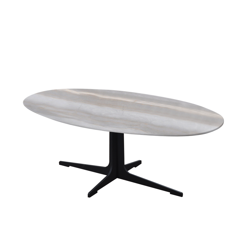 Mix & Match Oval Marble Coffee Table with Black Tree-shaped Metal Base