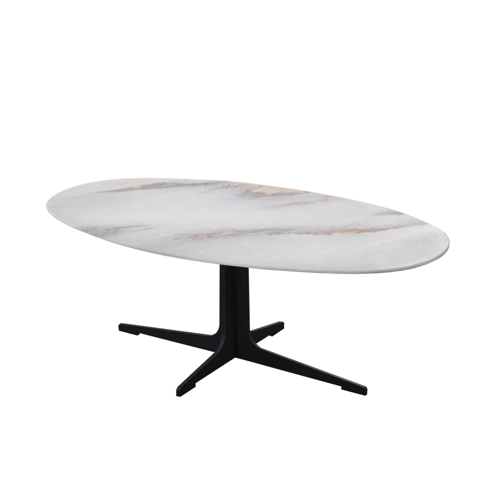 Mix & Match Oval Marble Coffee Table with Black Tree-shaped Metal Base
