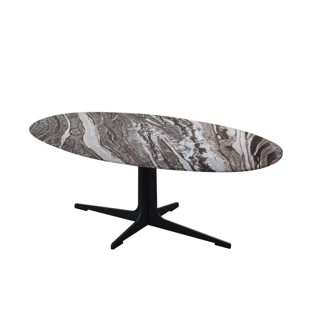 Mix & Match Oval Marble Coffee Table with Black Tree-shaped Metal Base