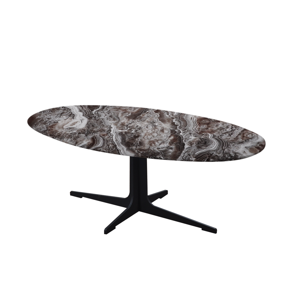 Mix & Match Oval Marble Coffee Table with Black Tree-shaped Metal Base