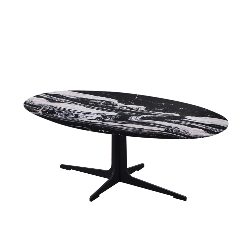 Mix & Match Oval Marble Coffee Table with Black Tree-shaped Metal Base