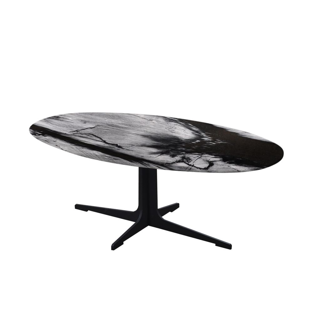 Mix & Match Oval Marble Coffee Table with Black Tree-shaped Metal Base