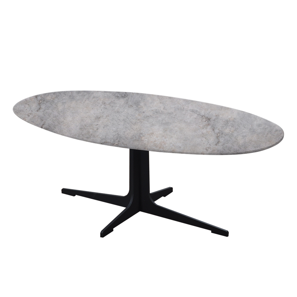 Mix & Match Oval Marble Coffee Table with Black Tree-shaped Metal Base