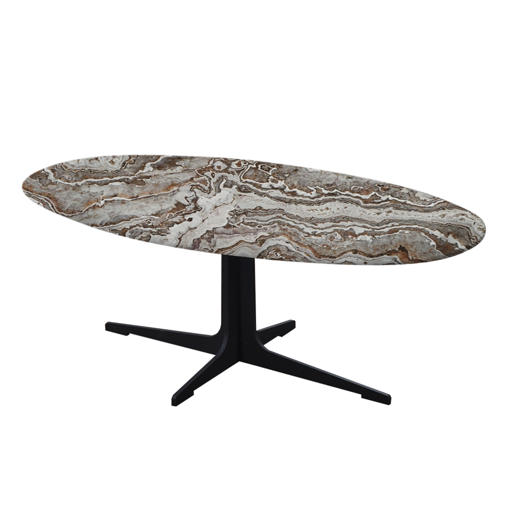 Mix & Match Oval Marble Coffee Table with Black Tree-shaped Metal Base