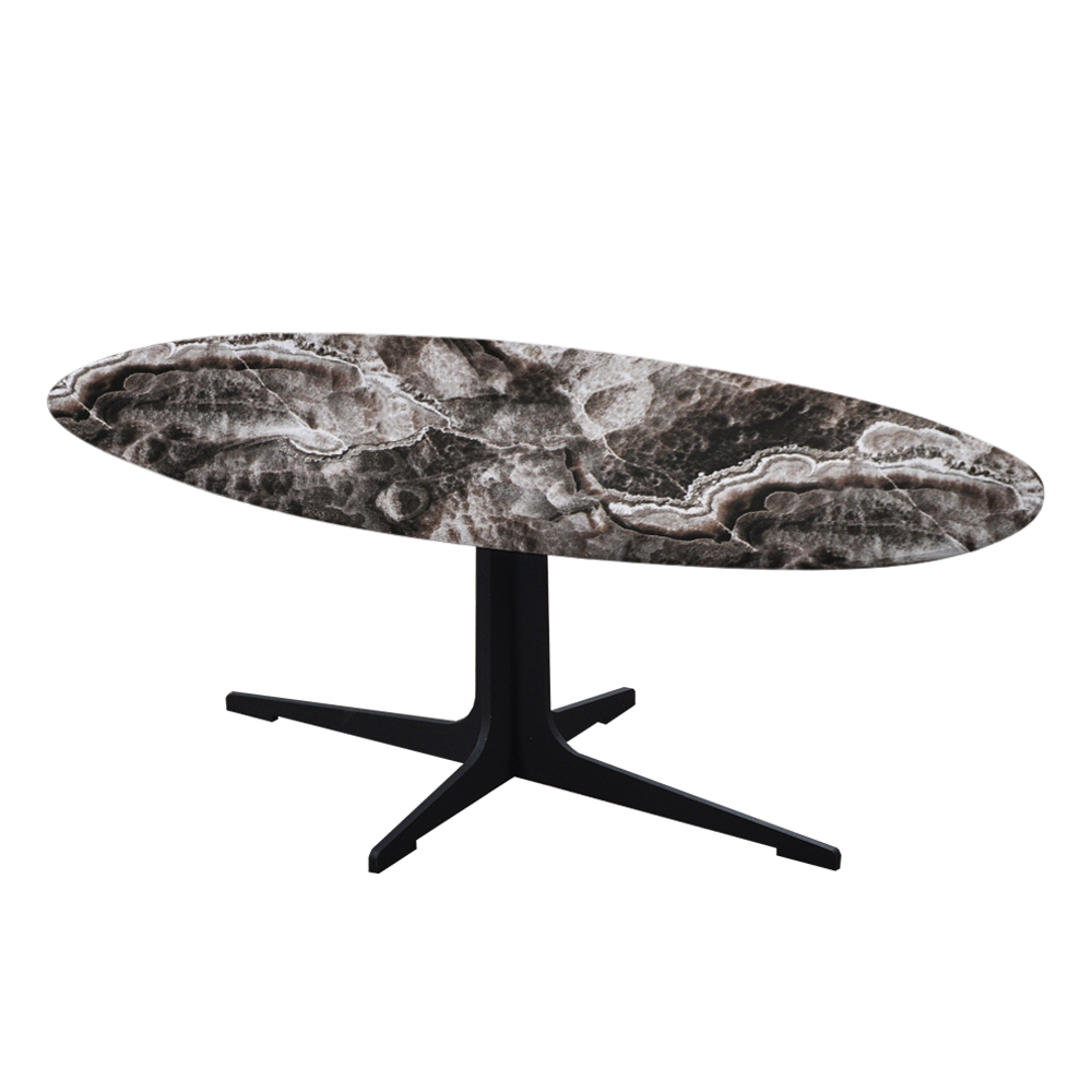 Mix & Match Oval Marble Coffee Table with Black Tree-shaped Metal Base