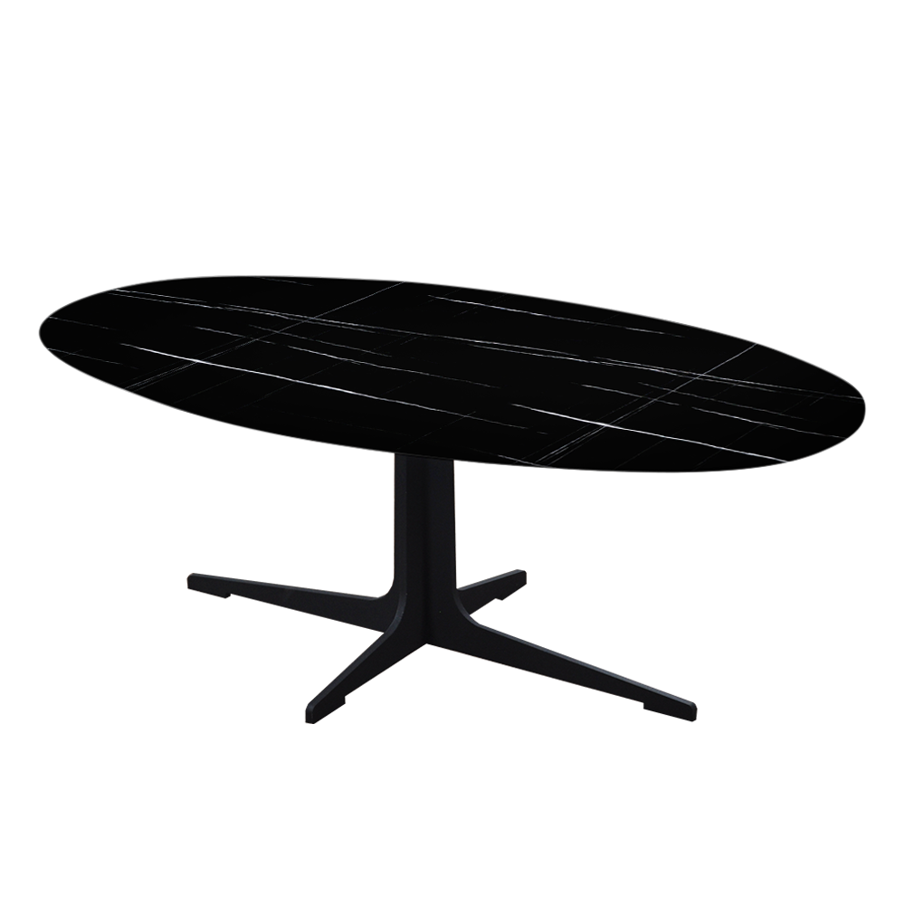 Mix & Match Oval Marble Coffee Table with Black Tree-shaped Metal Base