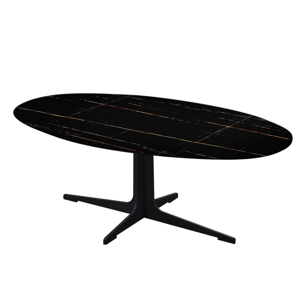 Mix & Match Oval Marble Coffee Table with Black Tree-shaped Metal Base