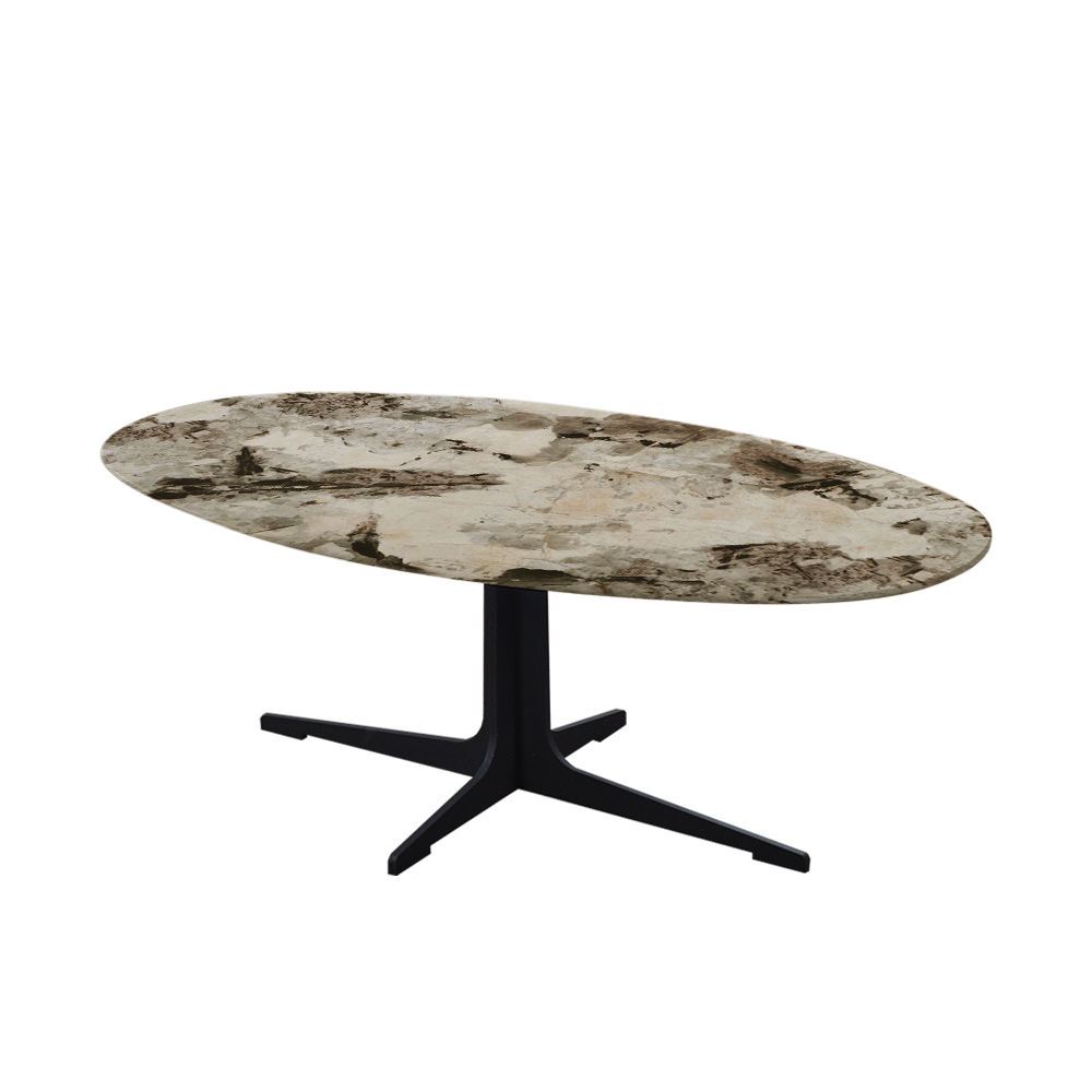 Mix & Match Oval Marble Coffee Table with Black Tree-shaped Metal Base