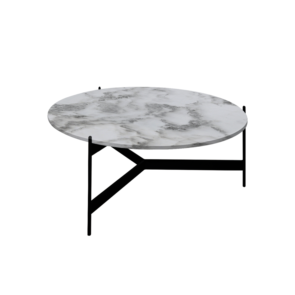 Mix & Match Round Marble Coffee Table with Black Y-shaped Metal Base