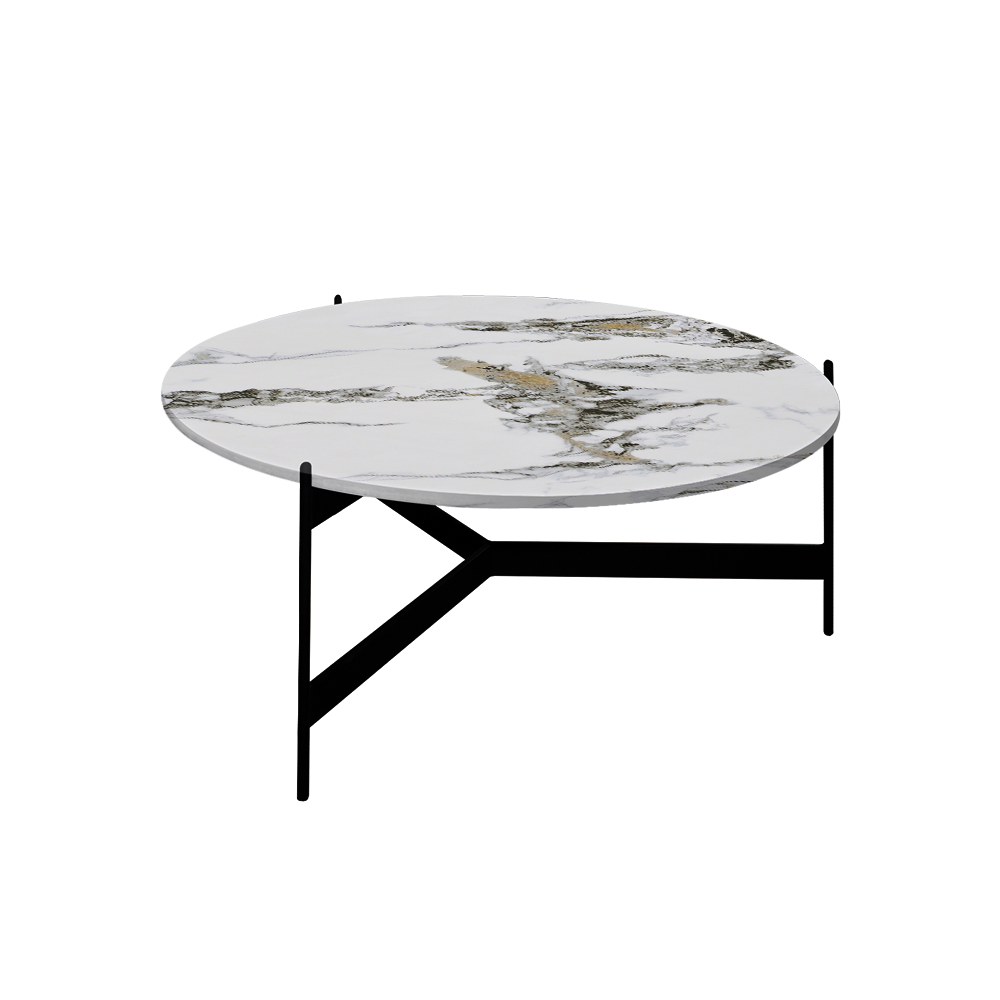 Mix & Match Round Marble Coffee Table with Black Y-shaped Metal Base