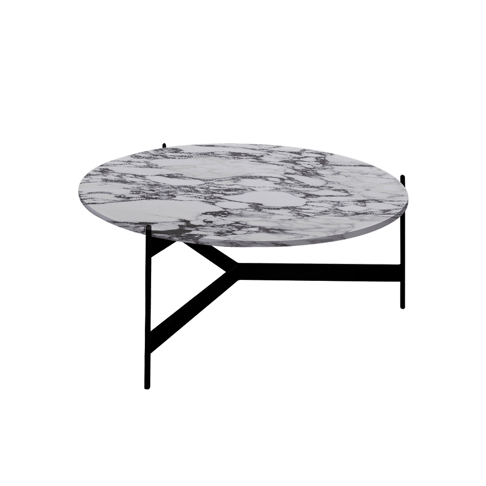 Mix & Match Round Marble Coffee Table with Black Y-shaped Metal Base
