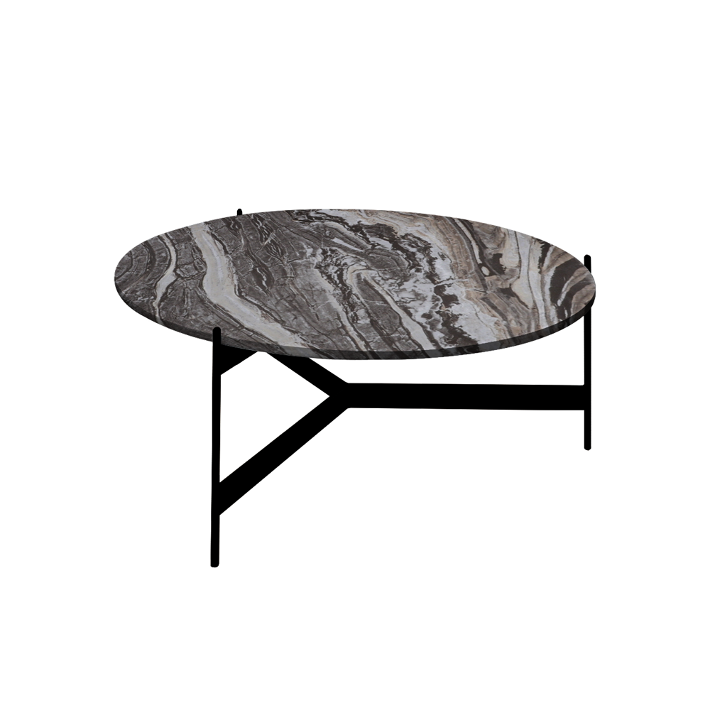 Mix & Match Round Marble Coffee Table with Black Y-shaped Metal Base
