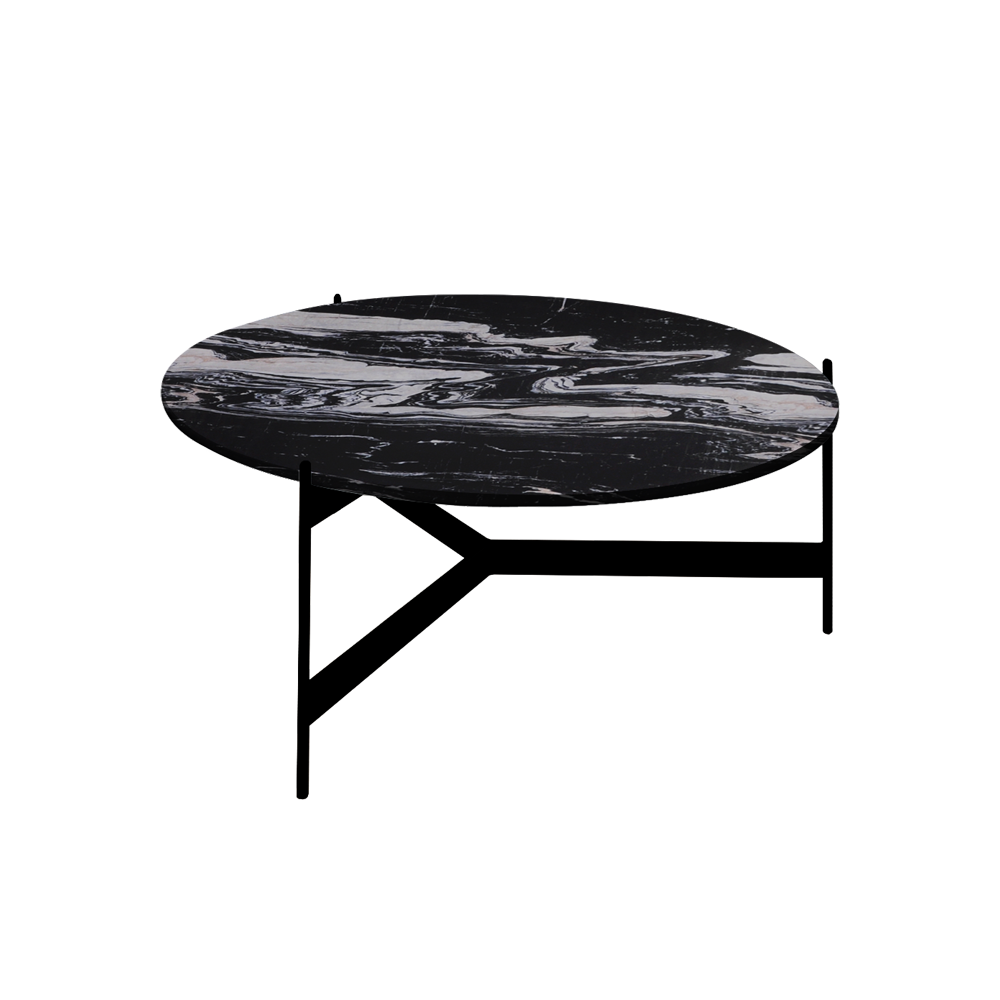 Mix & Match Round Marble Coffee Table with Black Y-shaped Metal Base