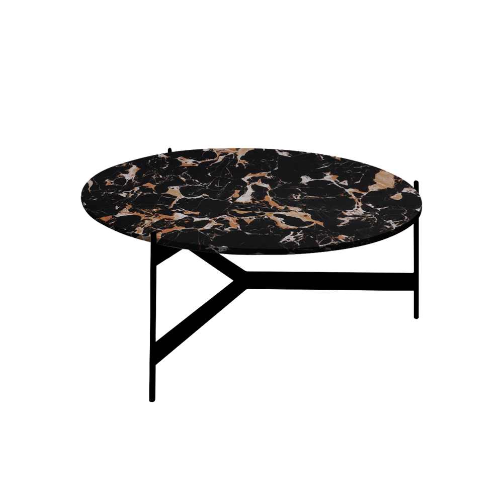 Mix & Match Round Marble Coffee Table with Black Y-shaped Metal Base