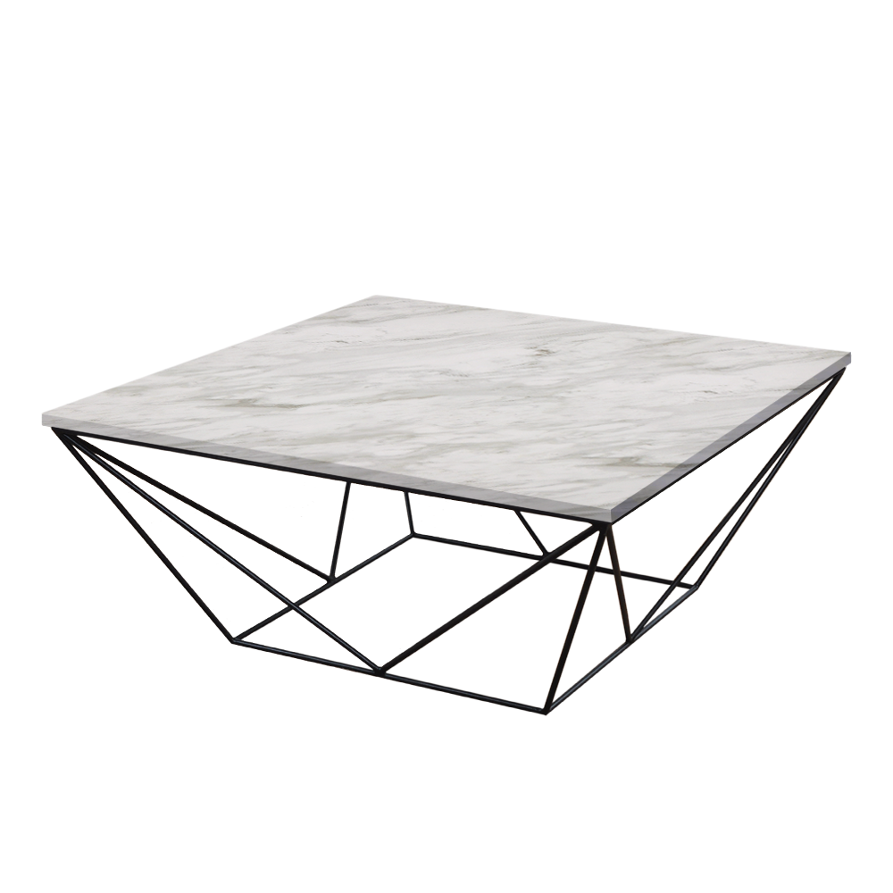Mix & Match Square Marble Coffee Table with Black Geometric Metal Base