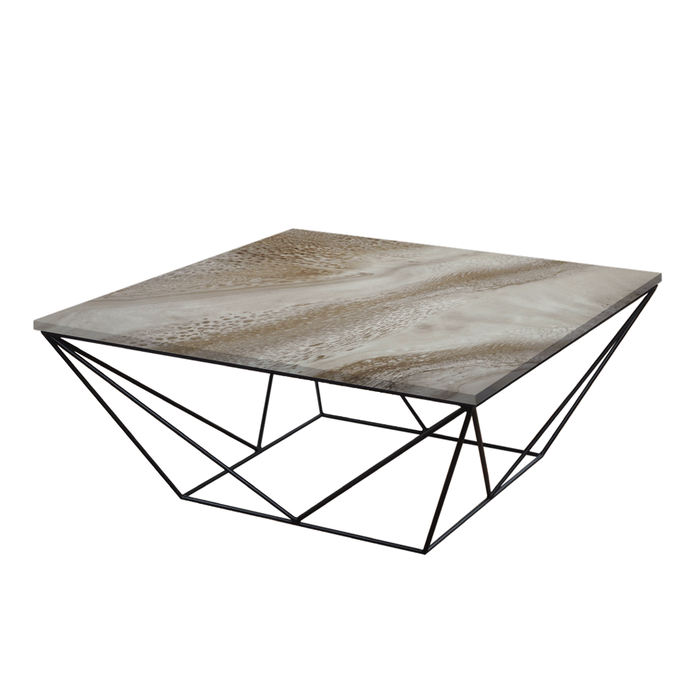 Mix & Match Square Marble Coffee Table with Black Geometric Metal Base