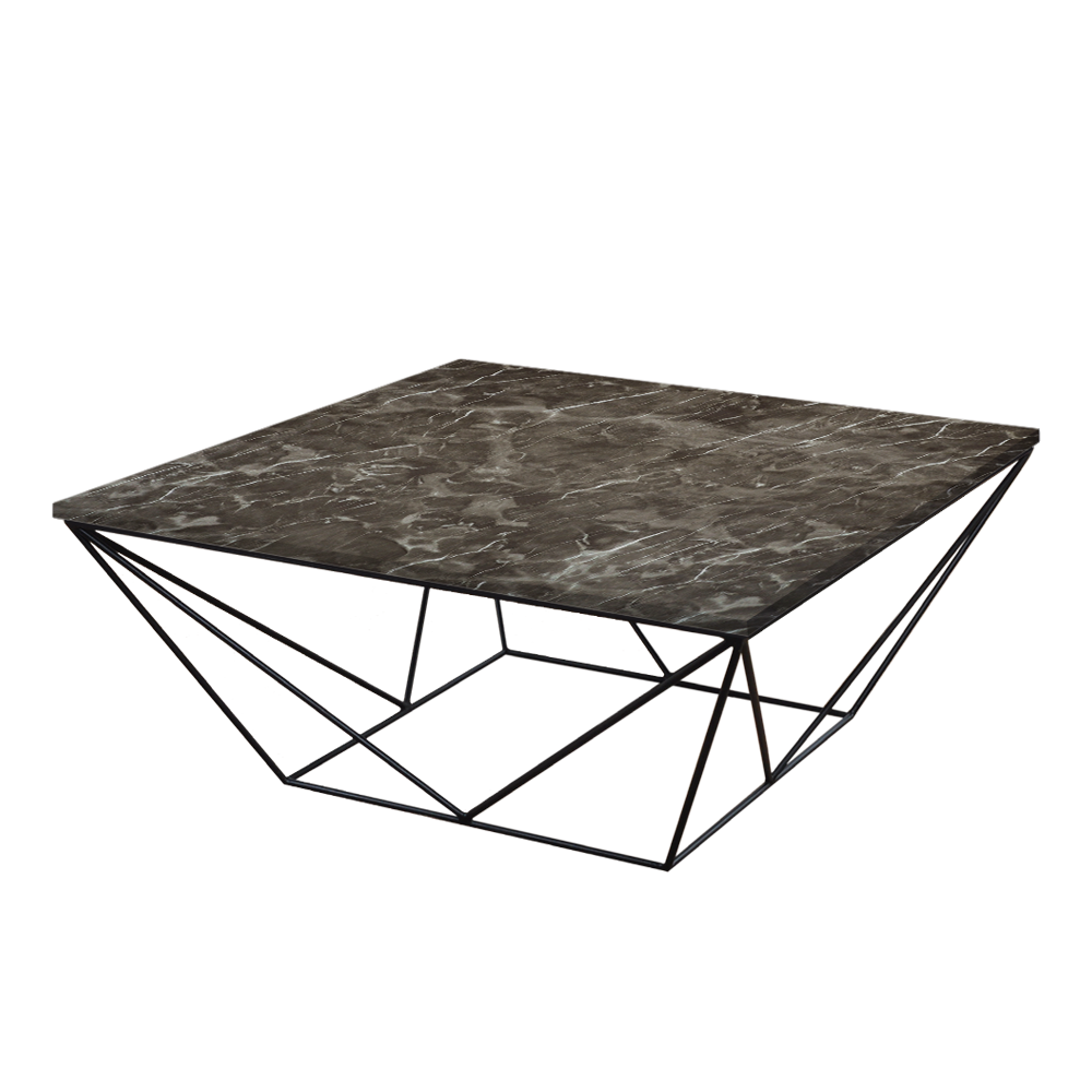 Mix & Match Square Marble Coffee Table with Black Geometric Metal Base