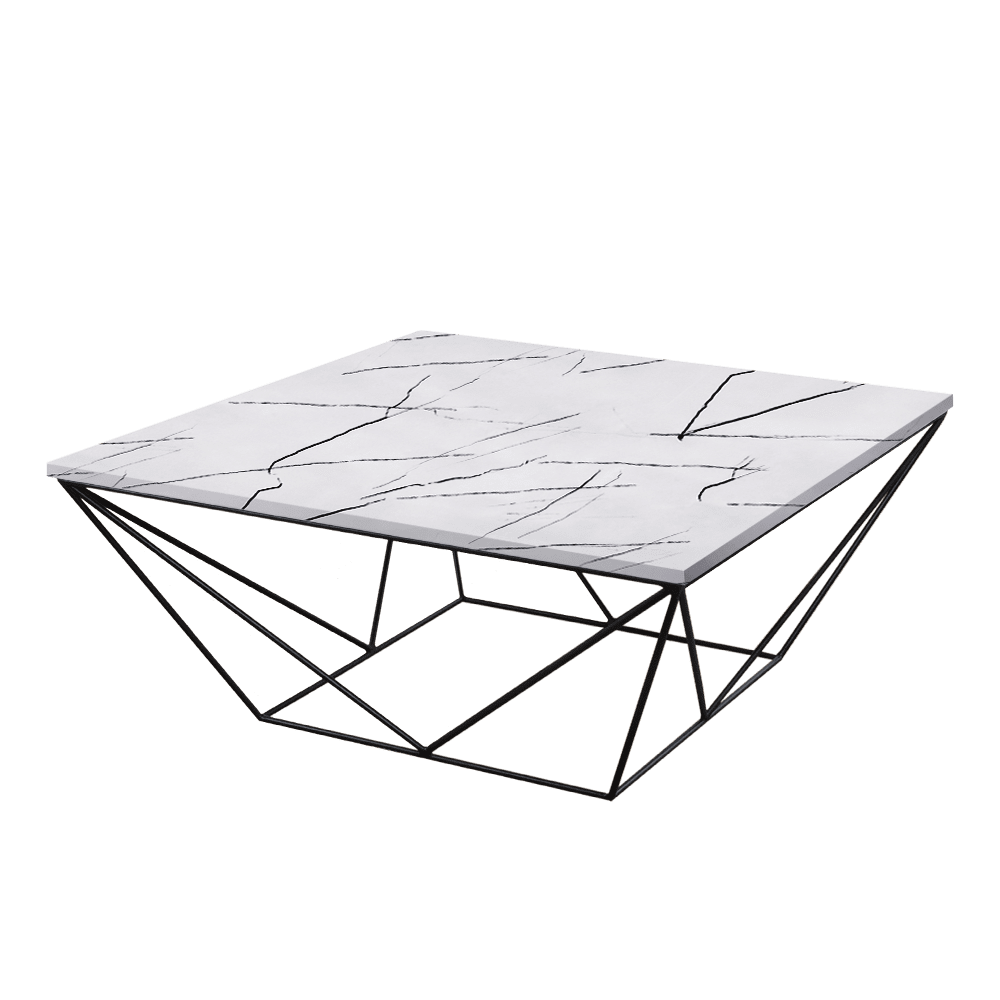 Mix & Match Square Marble Coffee Table with Black Geometric Metal Base