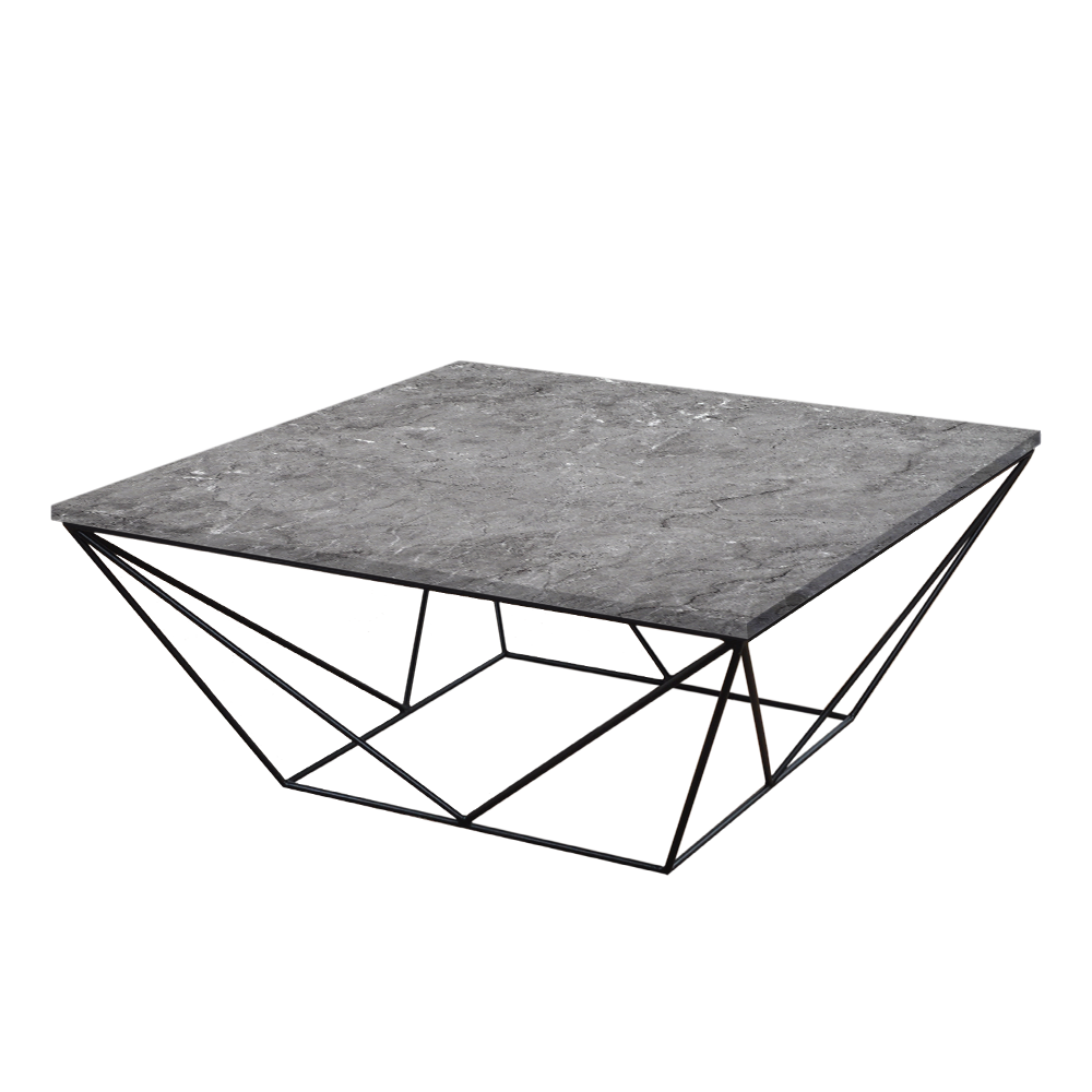 Mix & Match Square Marble Coffee Table with Black Geometric Metal Base