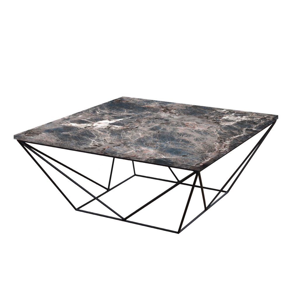 Mix & Match Square Marble Coffee Table with Black Geometric Metal Base