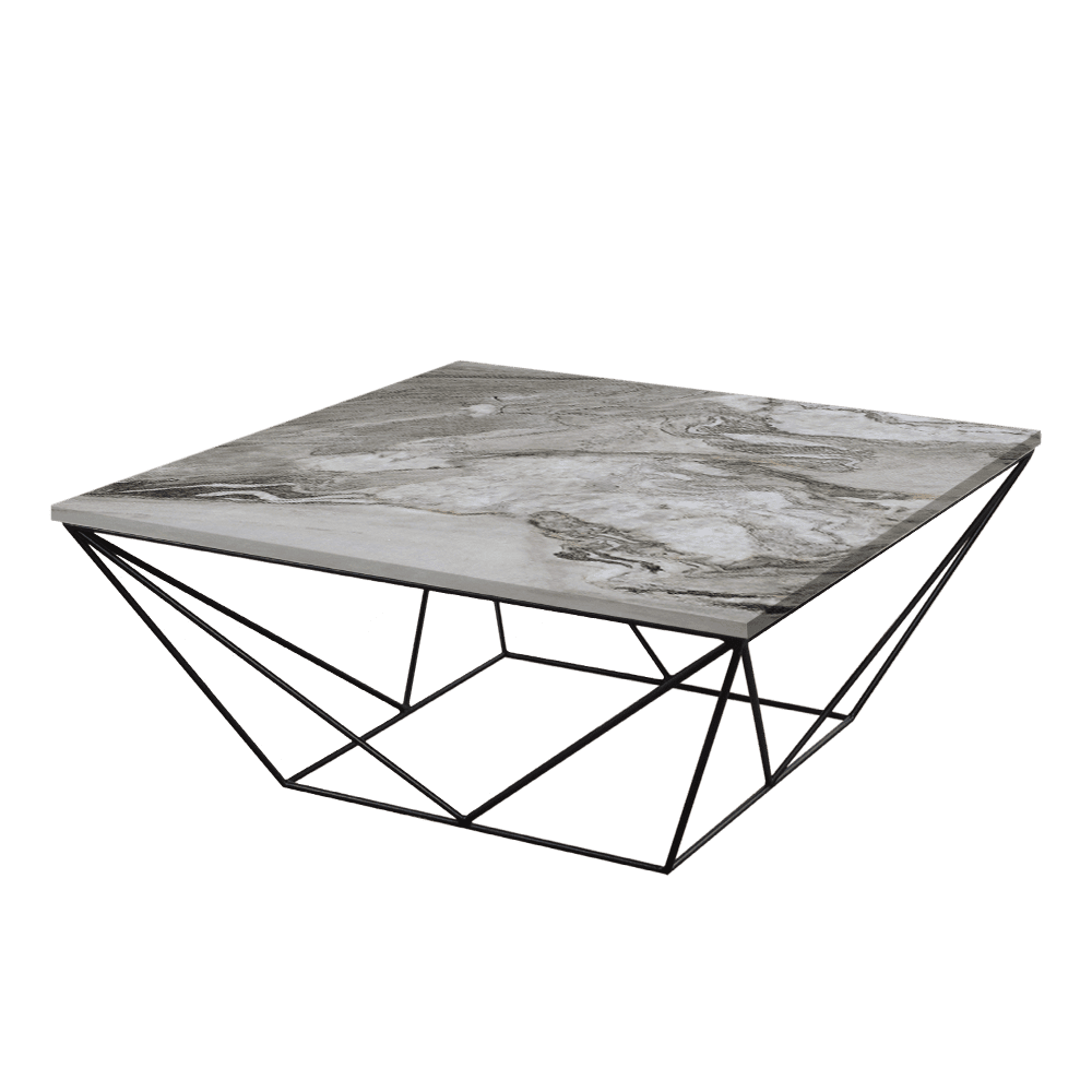 Mix & Match Square Marble Coffee Table with Black Geometric Metal Base